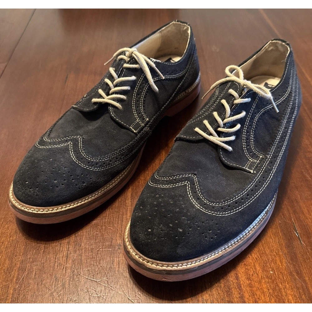 1901 Wing It Mens 14M Navy Blue Suede Wingtip Oxford Brogue Dress Shoes Brazil